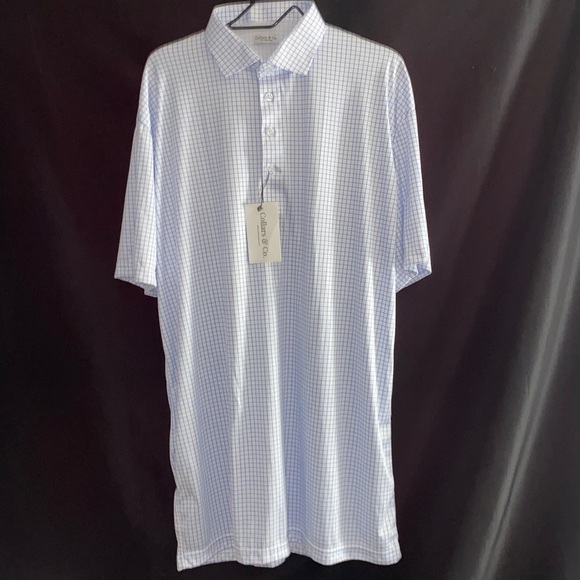 NWT COLLARS & CO MENS SIZE 2XLTALL Light Blue Grid POLO Shirt - Picture 2 of 12